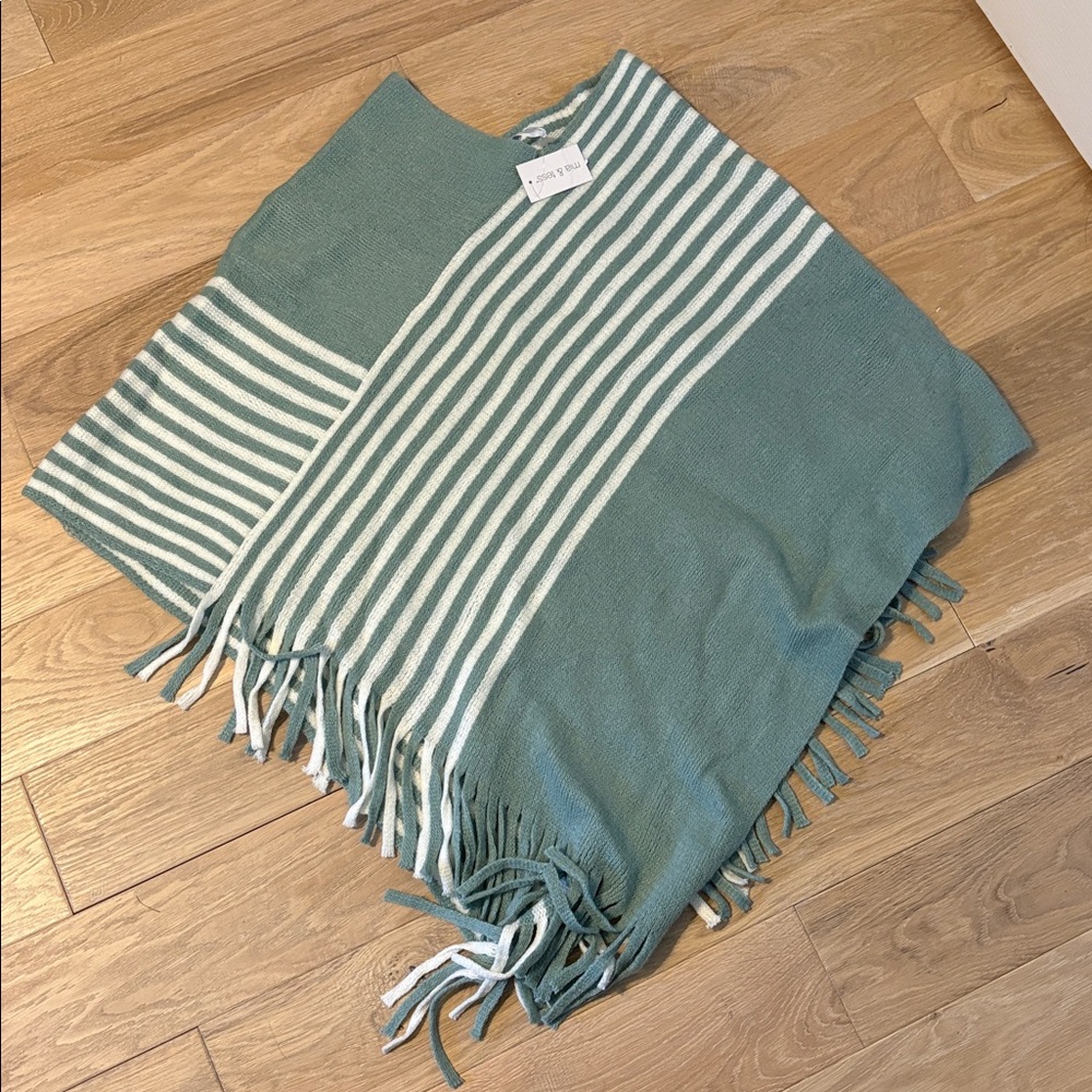 Striped Green and White Poncho